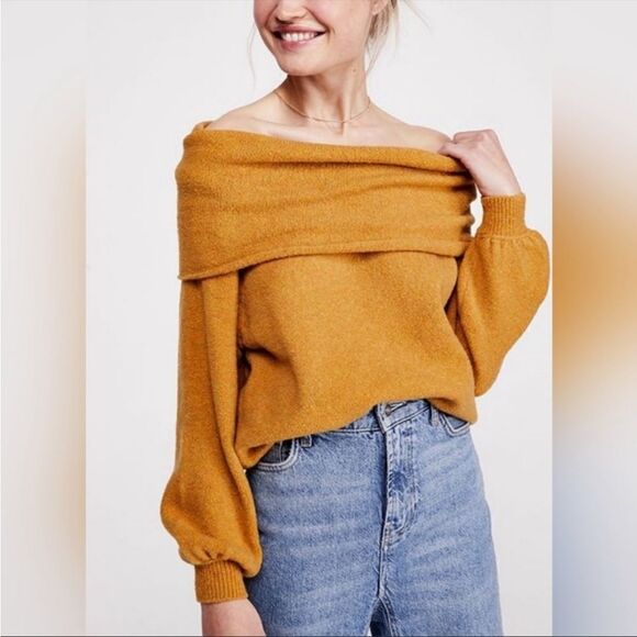 Free People Sweaters - Free People Echo Beach Pullover XS mustard orange-yellow sweater Off-Shoulder